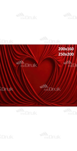 Tło fotograficzne z sercem z drapowanego materiału w czerwieni | 3750